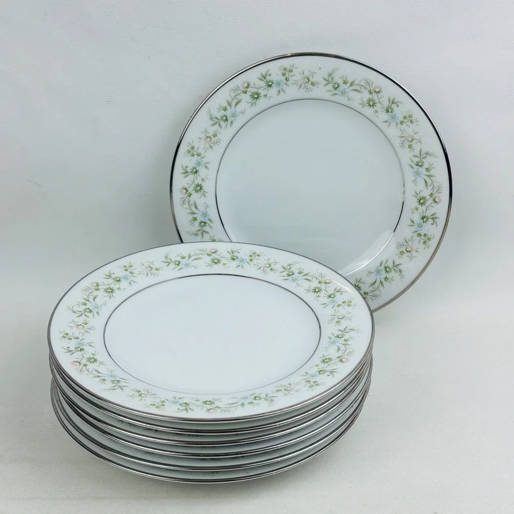 Noritake Savannah Bread Butter Plate Set of 7 Floral Platinum‎ Rim Japan